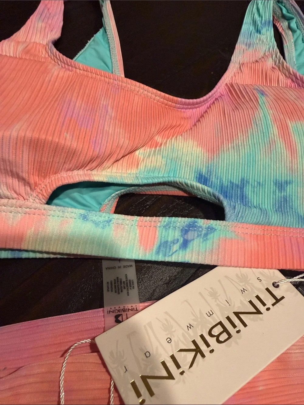 TiniBikini pink and blue tie-dye ribbed two-piece bikini set NWT Size L